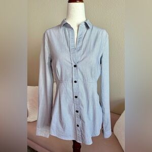 James Perse Top Gray & White Pinstripe Button Down Shirt Women’s M Tailored Y2K